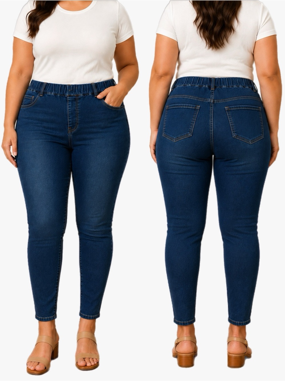 Shein Curve Women’s Plus Size 1X Dark Wash Elastic Waist Pull On Skinny Jeans